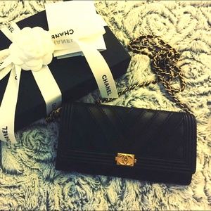 2016 Chanel Boy Wallet On Chain Chevron Crossbody